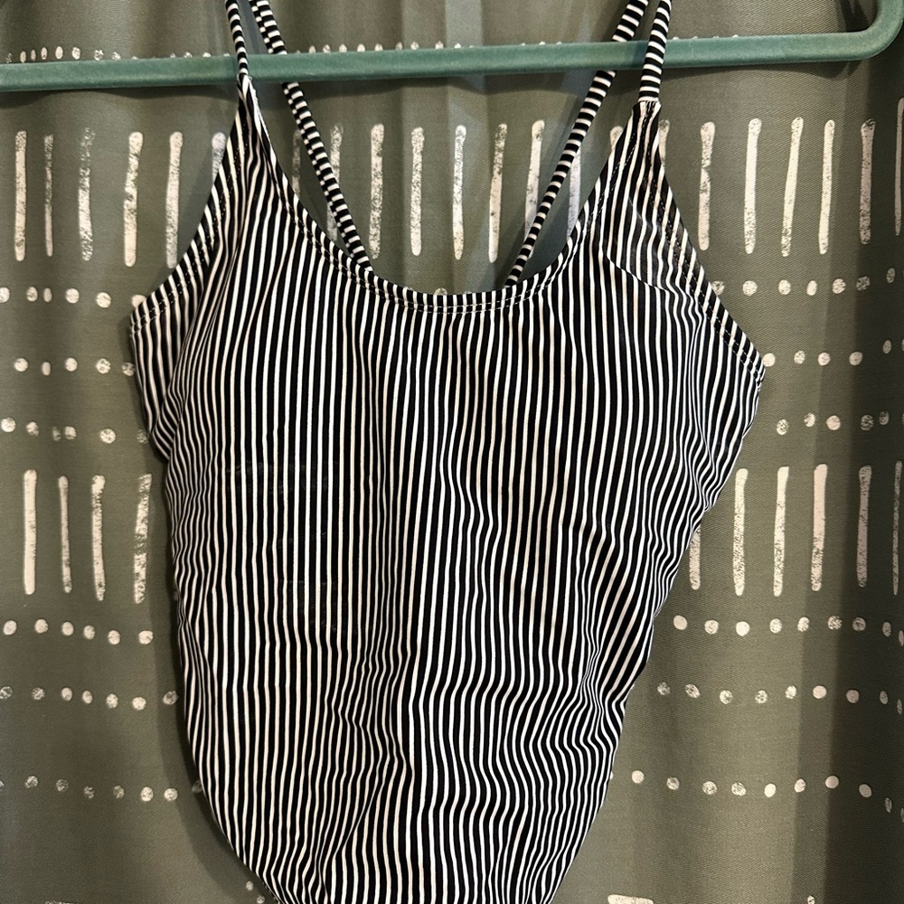 Striped Black and White Women's Swim Top